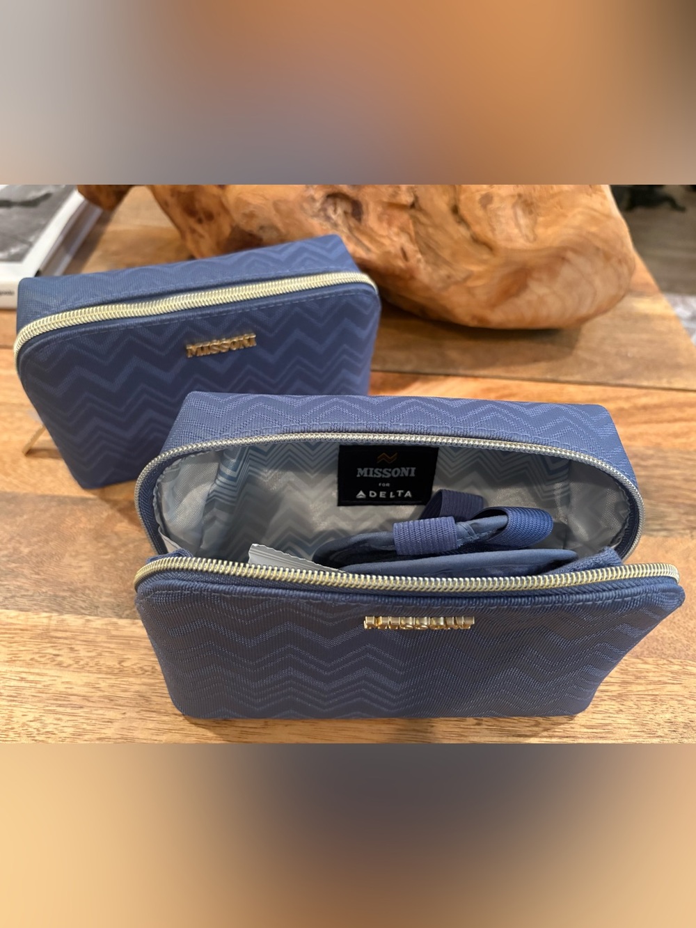 Delta One x Missoni Amenity Kit Slate Blue Travel Pouch NEW (Set of 2)